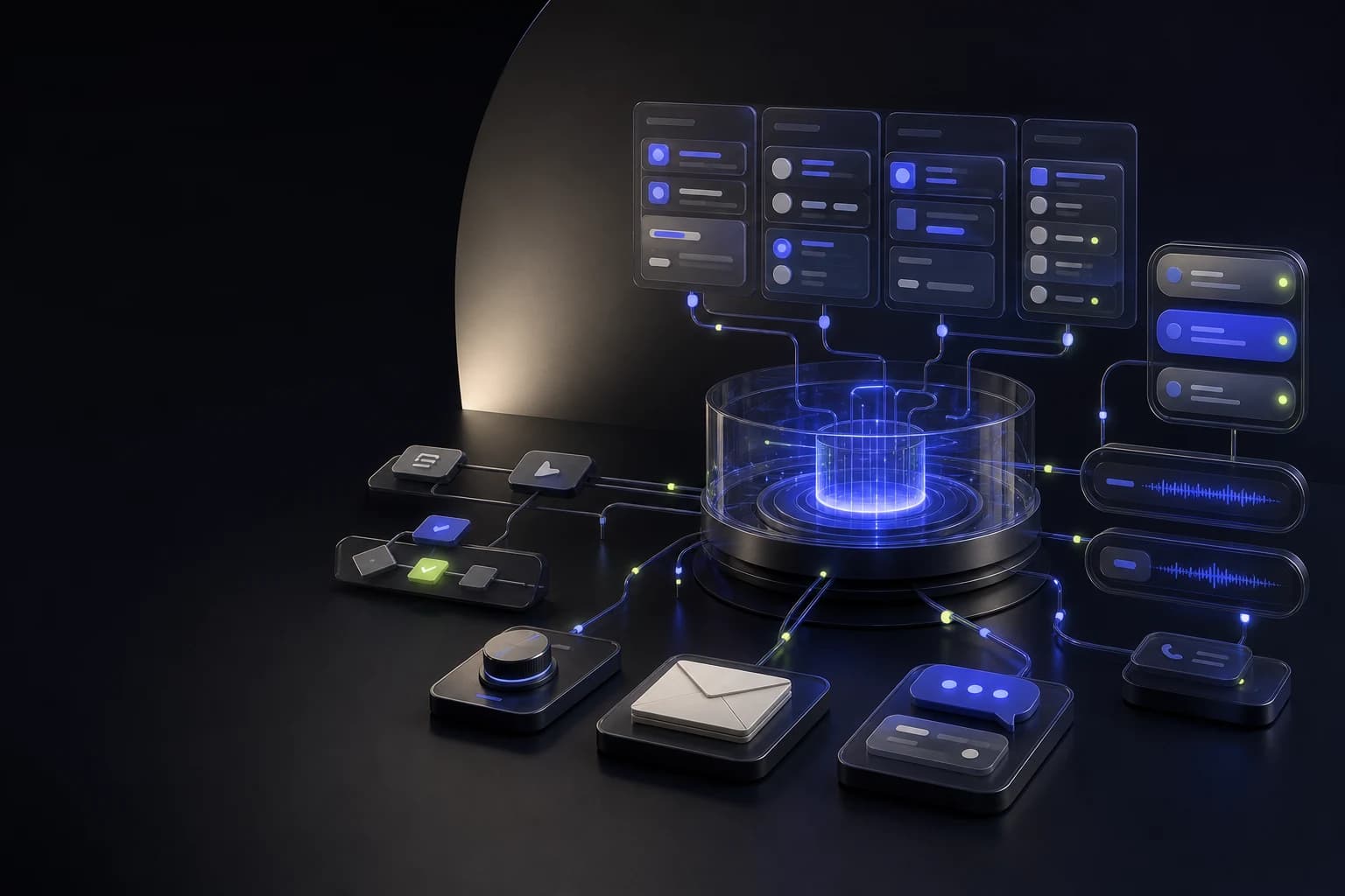 Brixi customer operations control room connecting CRM, voice, messaging, and workflows