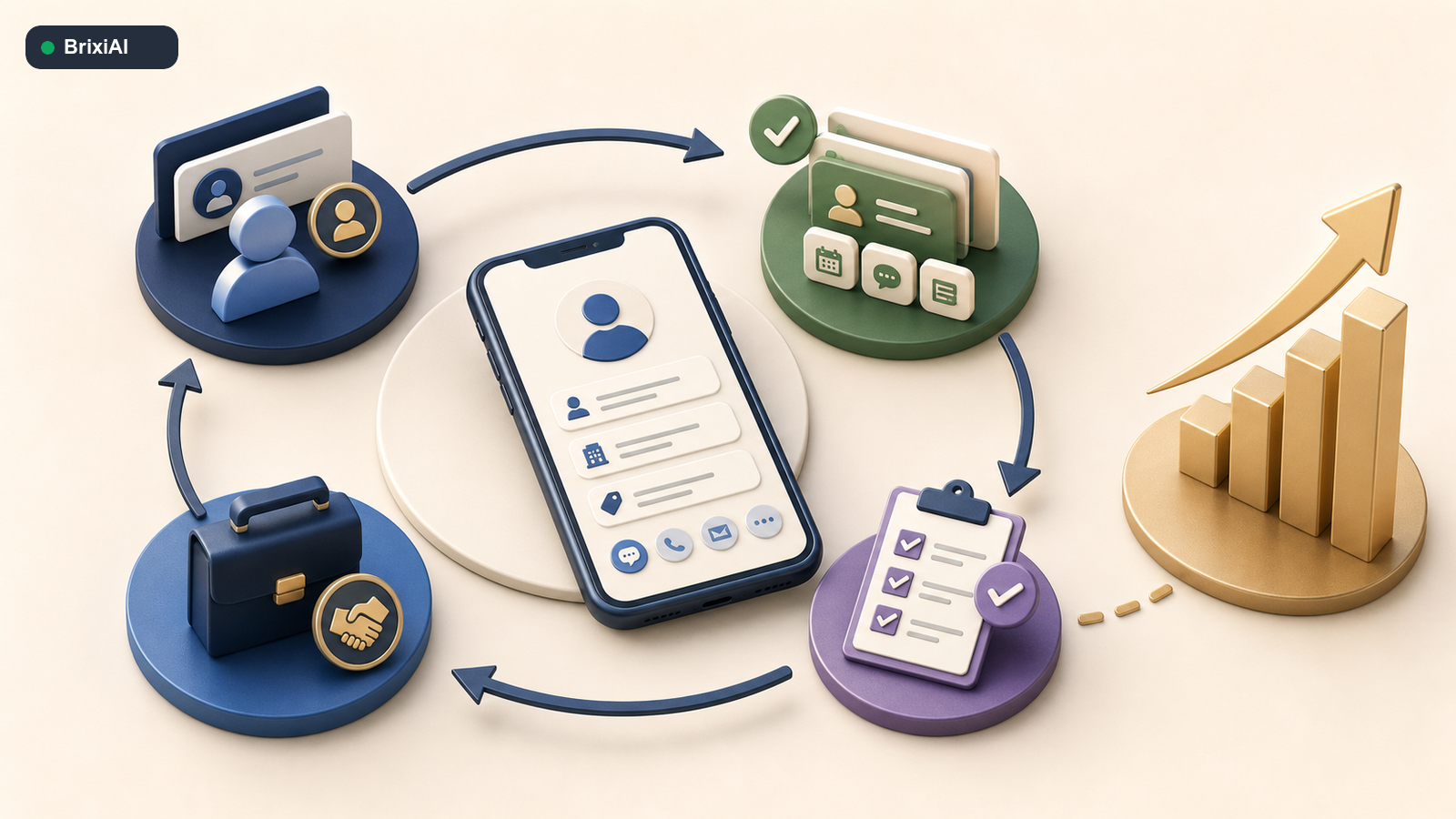 A quarterly operating loop connecting accountable lead ownership, customer context, completed tasks, and advancing opportunities.